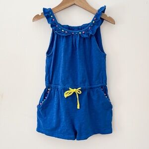 MINI BODEN EUC Royal Blue Rainbow Pom Pom Romper